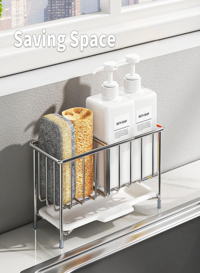 MAX COOK MAXCOOK Kitchen Sink Sponge Holder, 304 Stainless Steel Soap Dispenser Caddy Organize, Kitchen Sink Brush Caddy Holder with Removable Drain Tray - Image 4